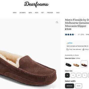 Men's Fireside by Dearfoams Melbourne Genuine Shearling Moccasin Slipper Size 14